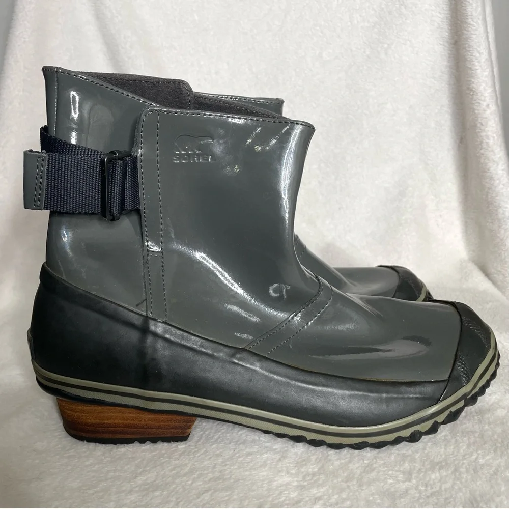 Sorel NL2155 028 Slimboot Pull On Glow Womens 10 Gray Ankle‎ Rain Boots